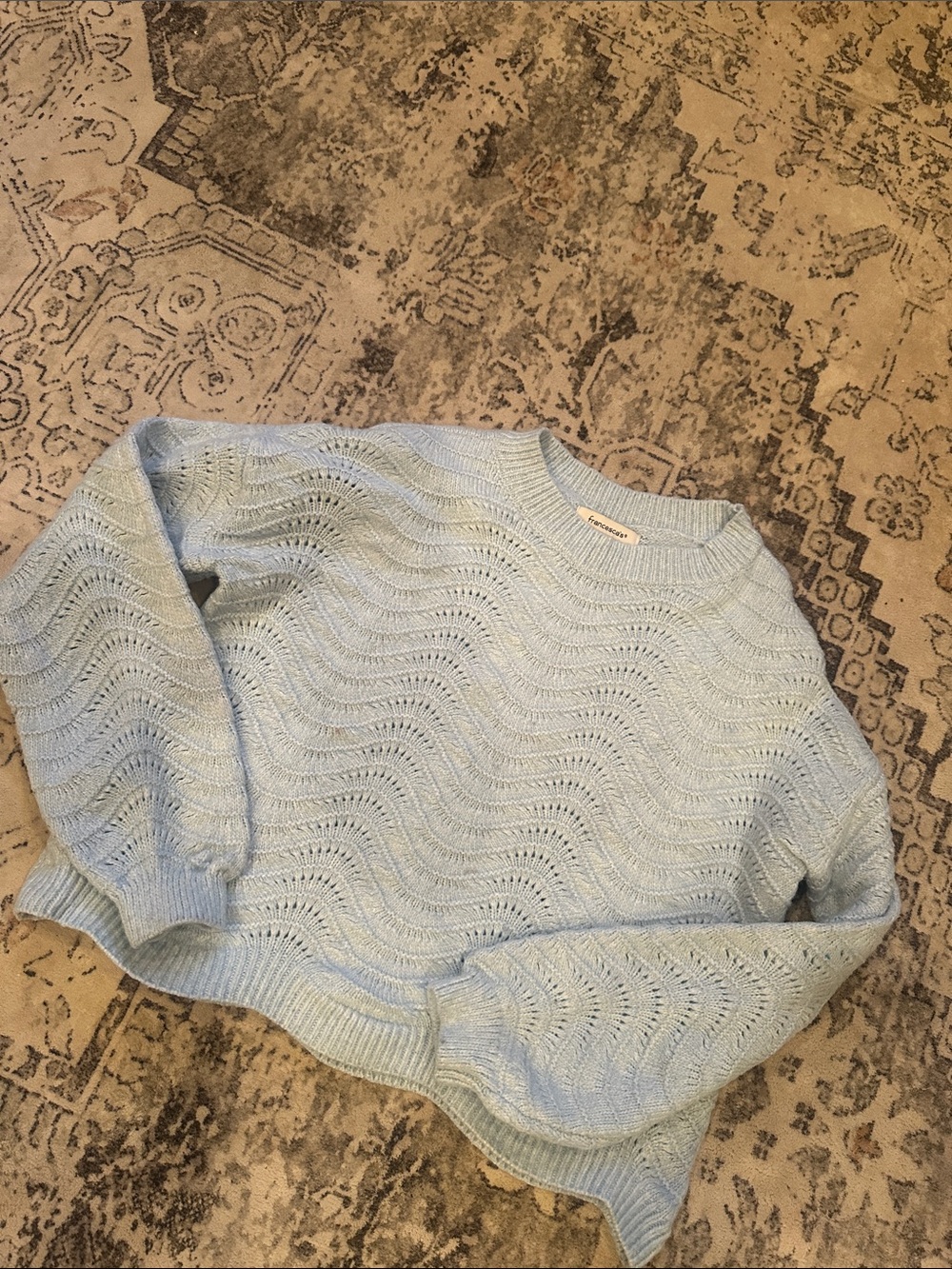 Francesca’s Light Blue Open-Knit Wave Sweater - Women's Crewneck - XS